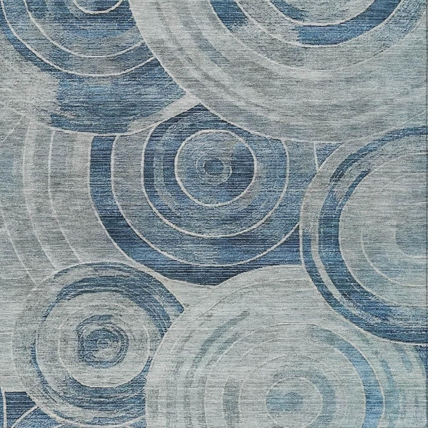 8' X 10' Blue And Silver Geometric Washable Indoor Outdoor Area Rug