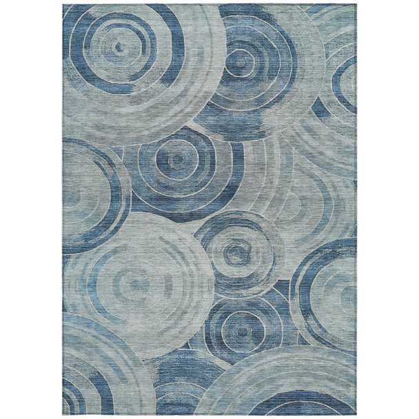 10' X 14' Blue And Silver Geometric Washable Indoor Outdoor Area Rug