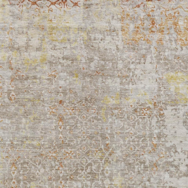 9' X 12' Brown And Gold Abstract Washable Indoor Outdoor Area Rug