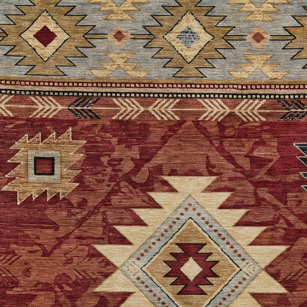 8' X 10' Rust Beige And Charcoal Tribal Washable Indoor Outdoor Area Rug