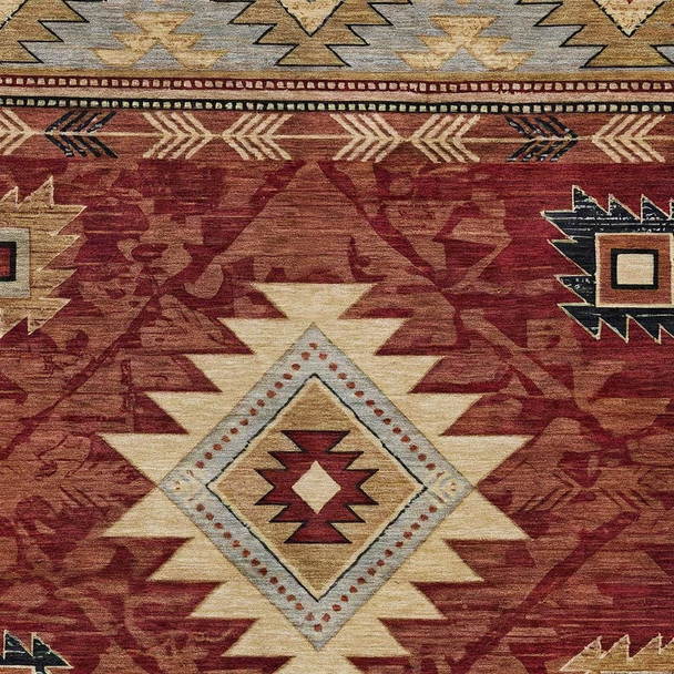9' X 12' Rust Beige And Charcoal Tribal Washable Indoor Outdoor Area Rug