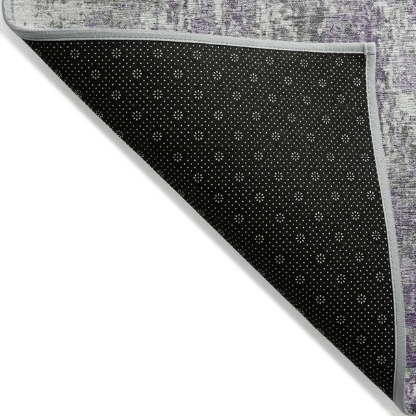 9' X 12' Plum And Ivory Abstract Washable Indoor Outdoor Area Rug