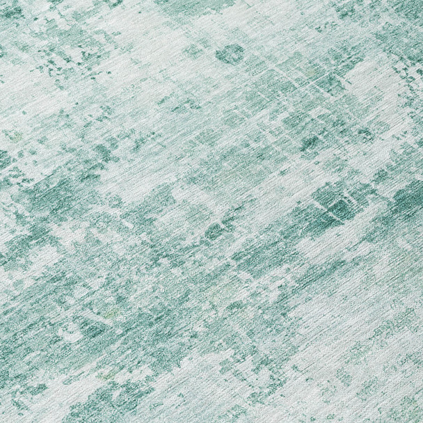 3' X 5' Aqua And Ivory Abstract Washable Indoor Outdoor Area Rug