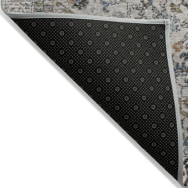 5' X 8' Ivory Blue And Copper Floral Medallion Washable Indoor Outdoor Area Rug