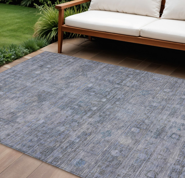 8' X 10' Blue And Gray Geometric Washable Indoor Outdoor Area Rug