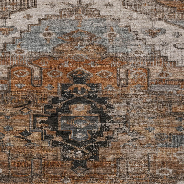 3' X 5' Terra Cotta Rust And Gray Tribal Washable Indoor Outdoor Area Rug