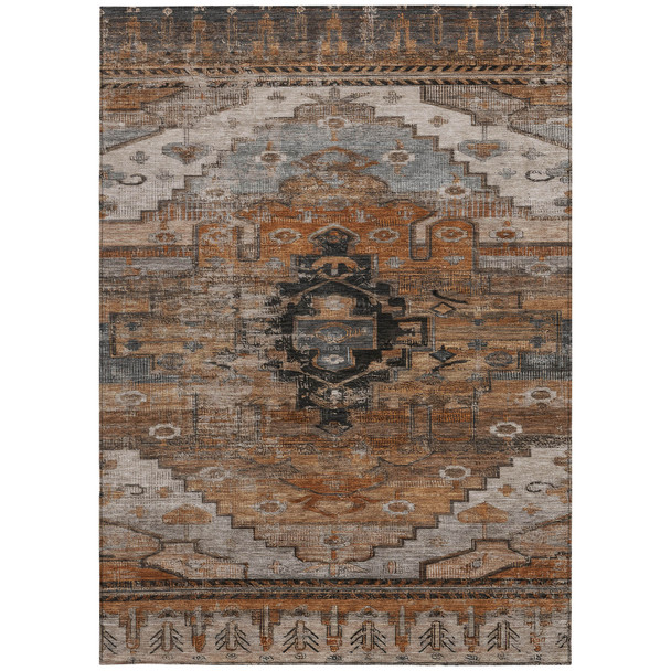 10' X 14' Terra Cotta Rust And Gray Tribal Washable Indoor Outdoor Area Rug