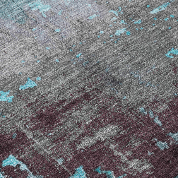 8' Teal Blue Gray And Taupe Round Abstract Washable Indoor Outdoor Area Rug