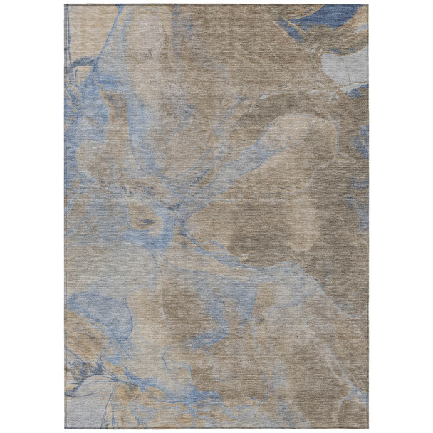10' X 14' Taupe Beige And Blue Abstract Washable Indoor Outdoor Area Rug