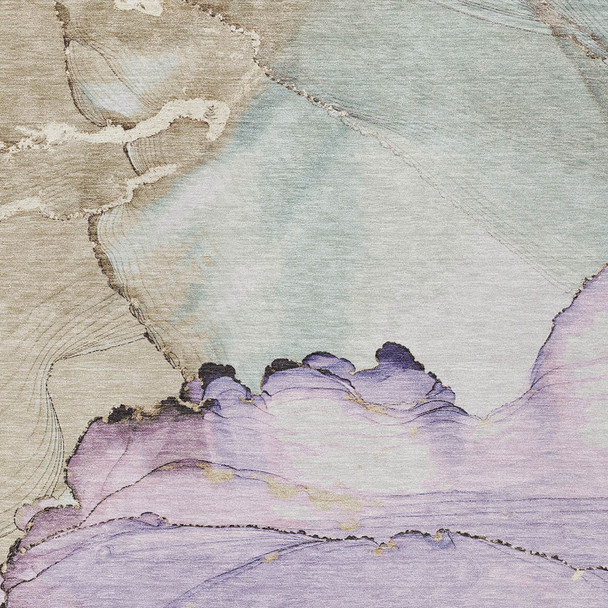 8' X 10' Lavender And Beige Abstract Washable Indoor Outdoor Area Rug