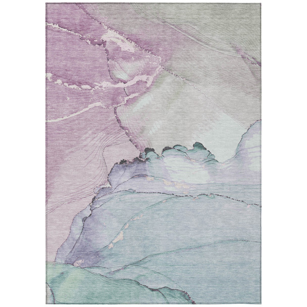 9' X 12' Pale Aqua And Lavender Abstract Washable Indoor Outdoor Area Rug