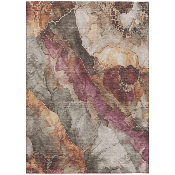 10' X 14' Khaki And Blush Floral Washable Indoor Outdoor Area Rug