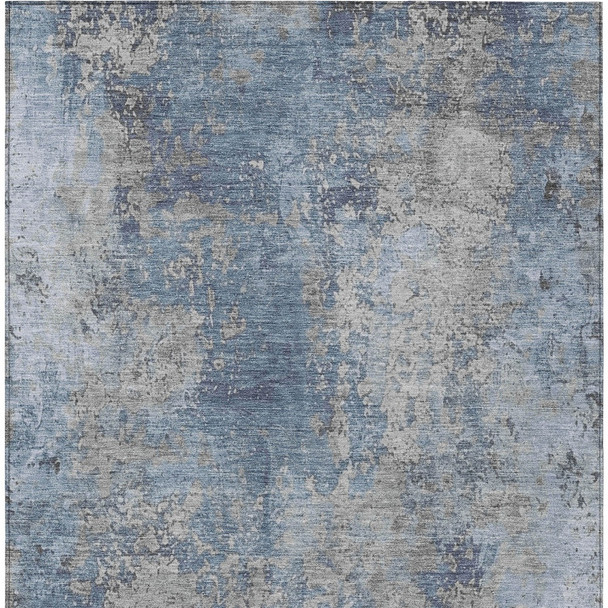5' X 8' Denim Blue And Silver Abstract Washable Indoor Outdoor Area Rug