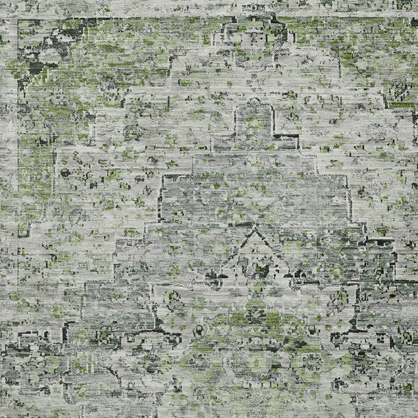 8' X 10' Artichoke Green And Gray Medallion Washable Indoor Outdoor Area Rug