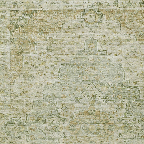 9' X 12' Sage And Wheat Medallion Washable Indoor Outdoor Area Rug