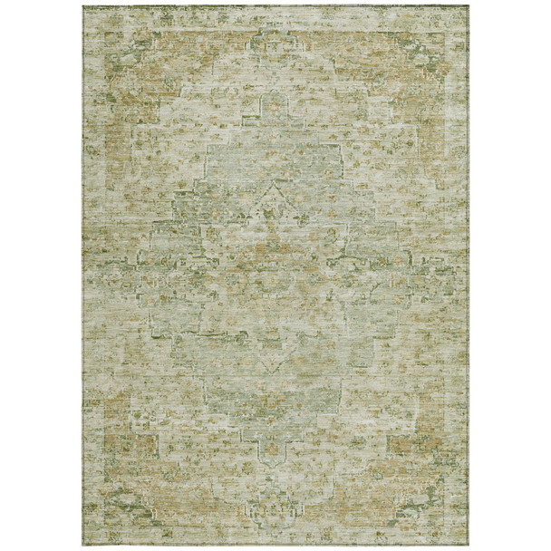 10' X 14' Sage And Wheat Medallion Washable Indoor Outdoor Area Rug