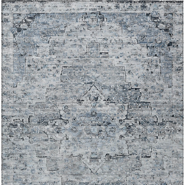 5' X 8' Sky Blue And Denim Blue Medallion Washable Indoor Outdoor Area Rug