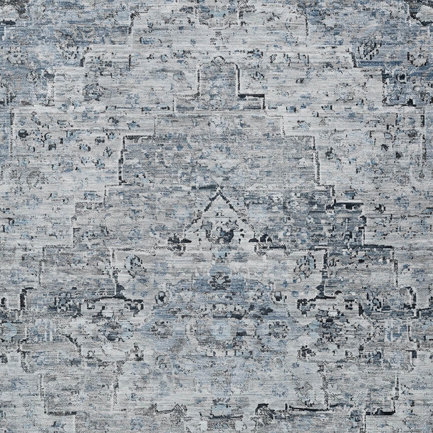 8' X 10' Sky Blue And Denim Blue Medallion Washable Indoor Outdoor Area Rug