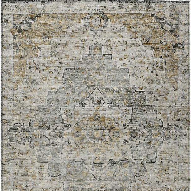 9' X 12' Taupe And Beige Medallion Washable Indoor Outdoor Area Rug