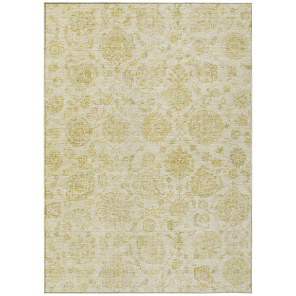 8' X 10' Gold And Beige Damask Washable Indoor Outdoor Area Rug
