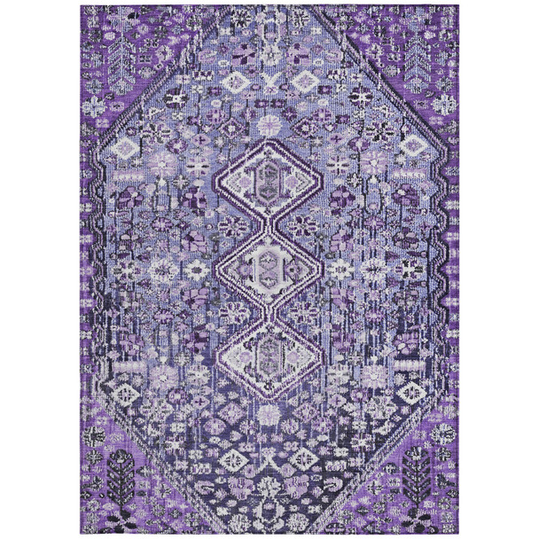 3' X 5' Purple And Ivory Aztec Washable Indoor Outdoor Area Rug