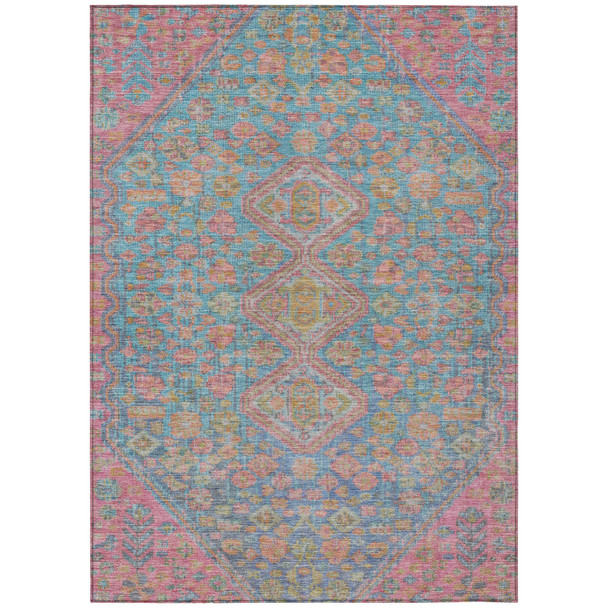 10' X 14' Sky Blue And Blush Aztec Washable Indoor Outdoor Area Rug