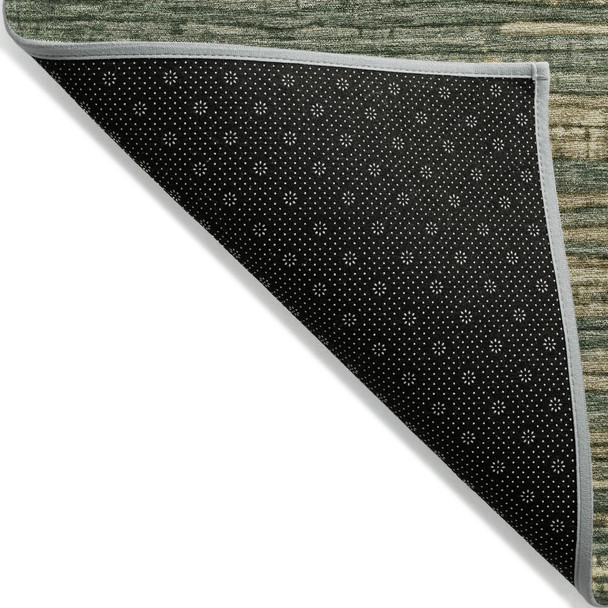 9' X 12' Fern Green And Charcoal Striped Washable Indoor Outdoor Area Rug