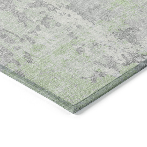 3' X 5' Artichoke Green And Ivory Abstract Washable Indoor Outdoor Area Rug