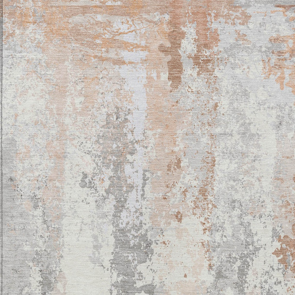 9' X 12' Coral And Ivory Abstract Washable Indoor Outdoor Area Rug