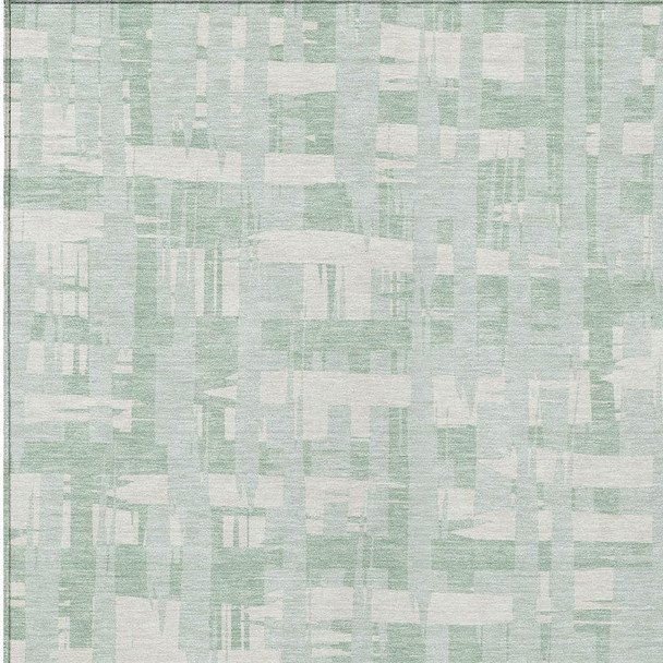 8' X 10' Mint Green Ivory And Pale Aqua Striped Washable Indoor Outdoor Area Rug