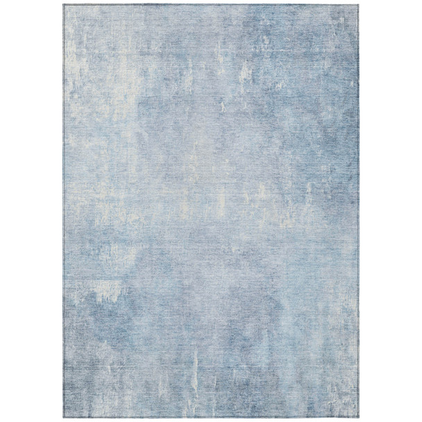 9' X 12' Sky Blue And Ivory Abstract Washable Indoor Outdoor Area Rug