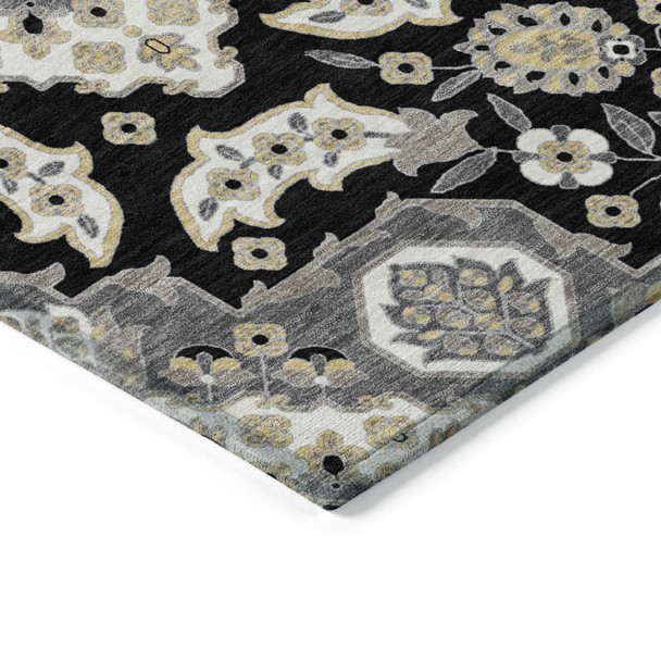 8' X 10' Black Gray And Beige Medallion Washable Indoor Outdoor Area Rug