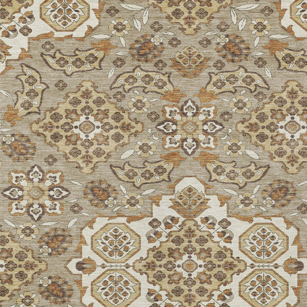 3' X 5' Taupe Copper And Beige Medallion Washable Indoor Outdoor Area Rug