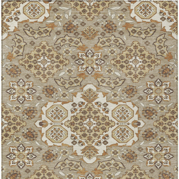 10' X 14' Taupe Copper And Beige Medallion Washable Indoor Outdoor Area Rug