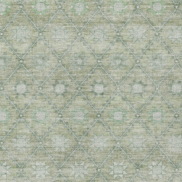 5' X 8' Artichoke Green And Gray Floral Washable Indoor Outdoor Area Rug