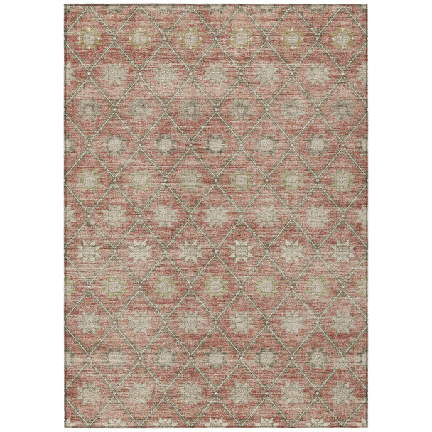 10' X 14' Terra Cotta And Beige Floral Washable Indoor Outdoor Area Rug