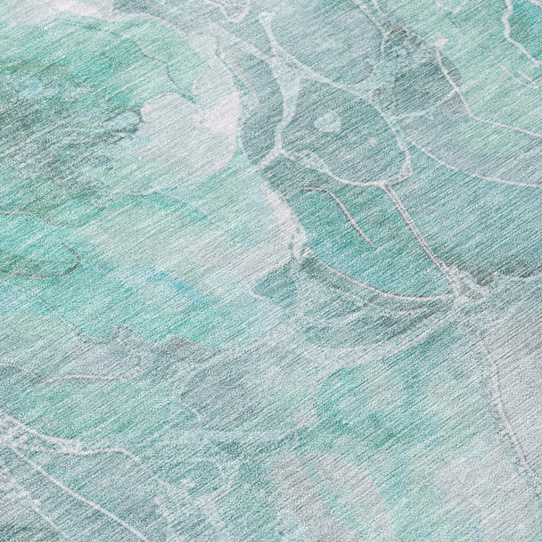 5' X 8' Teal Blue And Gray Floral Washable Indoor Outdoor Area Rug