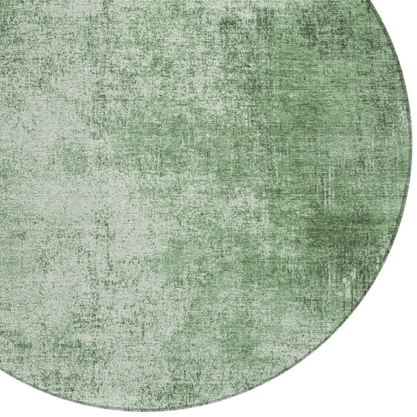 8' Green And Charcoal Round Abstract Washable Indoor Outdoor Area Rug