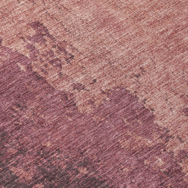 3' X 5' Coral And Mauve Abstract Washable Indoor Outdoor Area Rug