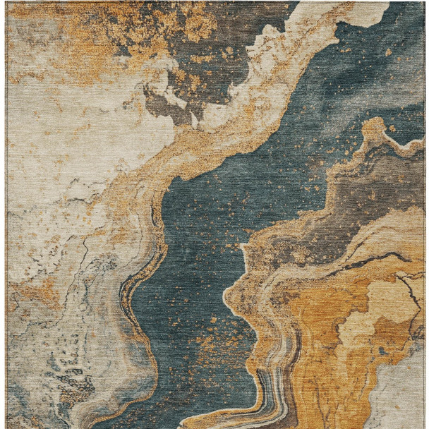 3' X 5' Linen And Charcoal Abstract Washable Indoor Outdoor Area Rug