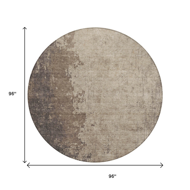 8' Taupe And Beige Round Abstract Washable Indoor Outdoor Area Rug