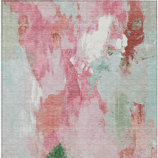 10' X 14' Blush And Green Abstract Washable Indoor Outdoor Area Rug