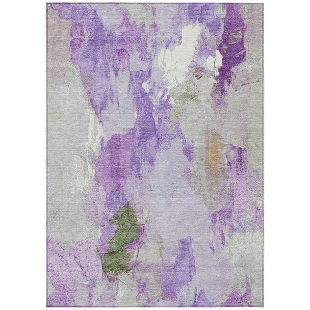 10' X 14' Purple And Green Abstract Washable Indoor Outdoor Area Rug