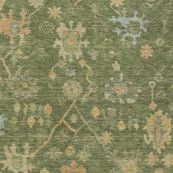 3' X 5' Fern Green And Gold Floral Washable Indoor Outdoor Area Rug