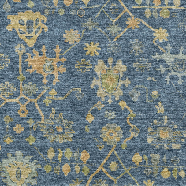 8' X 10' Navy Blue And Gold Floral Washable Indoor Outdoor Area Rug