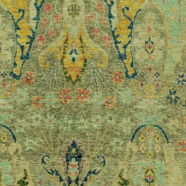 8' X 10' Green Gold And Pink Floral Washable Indoor Outdoor Area Rug