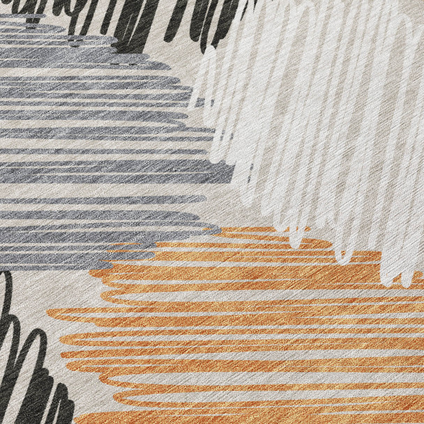 3' X 5' Copper Ivory And Gray Geometric Washable Indoor Outdoor Area Rug