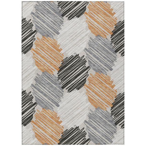 9' X 12' Copper Ivory And Gray Geometric Washable Indoor Outdoor Area Rug