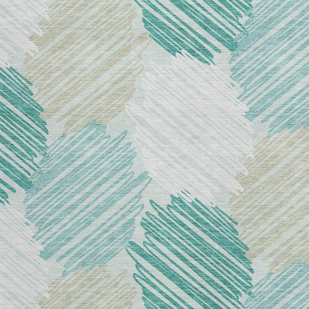3' X 5' Teal Blue Ivory And Taupe Geometric Washable Indoor Outdoor Area Rug