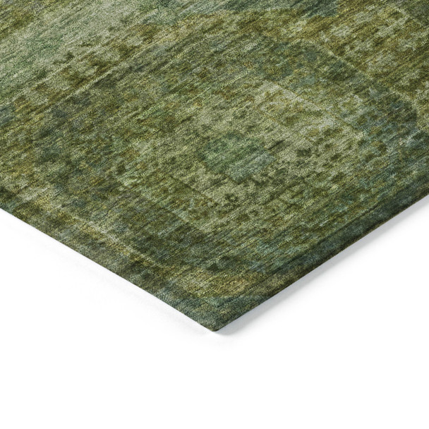 3' X 5' Artichoke Green And Beige Medallion Washable Indoor Outdoor Area Rug